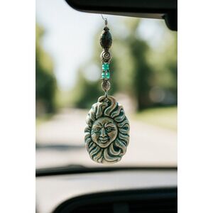 Bohemian Sun Face Ceramic Car Window Sun‎ Catcher Turquoise Beads 5 Inch